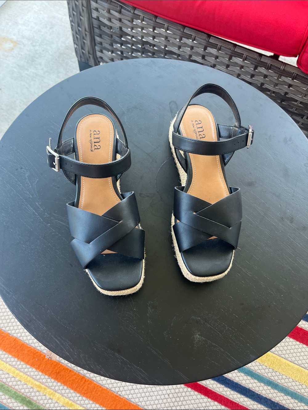 a.n.a Black Cross-Strap Espadrille Wedge Sandals